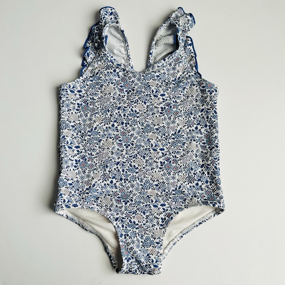 H&M Adorables Ruffled Swimsuit Girls Size 3/4T Blue Floral Print NWT